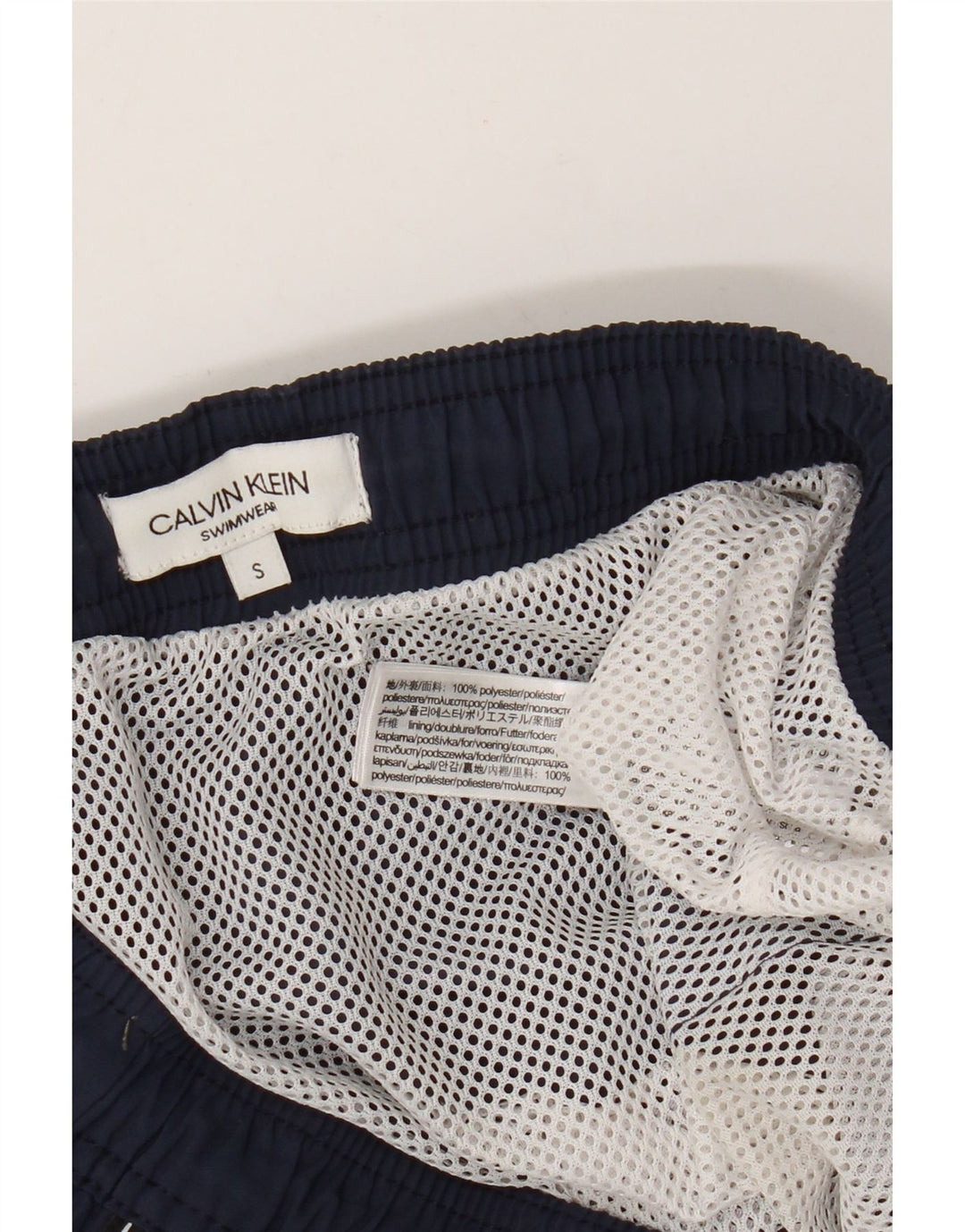 Calvin Klein Mens Graphic Swimming Shorts Small Navy Blue Polyester