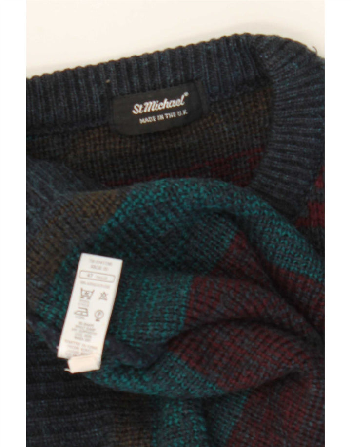 St Michael Mens Crew Neck Jumper Sweater Small Multicoloured Geometric