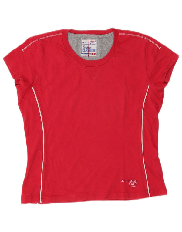 Champion Womens Heritage Classics T-Shirt Top UK 10 Small Red Cotton