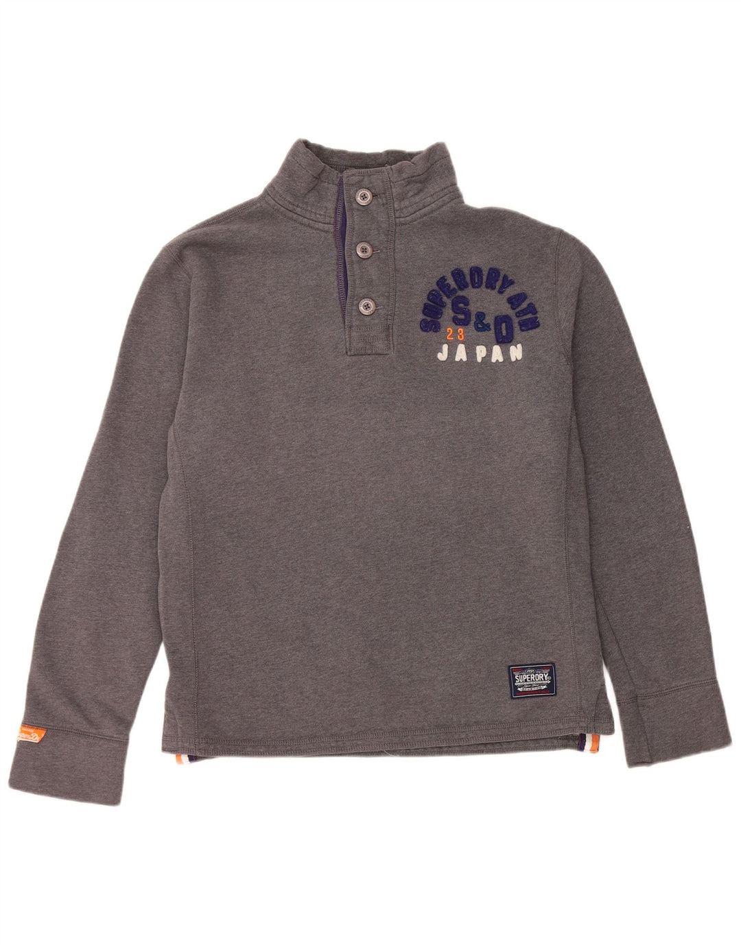 Superdry Mens Graphic Button Neck Sweatshirt Jumper Large Grey Cotton