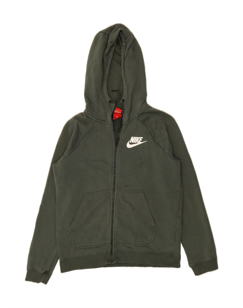 NIKE Mens Zip Hoodie Sweater Small Khaki Cotton Vintage Nike and Second-Hand Nike from Messina Hembry 