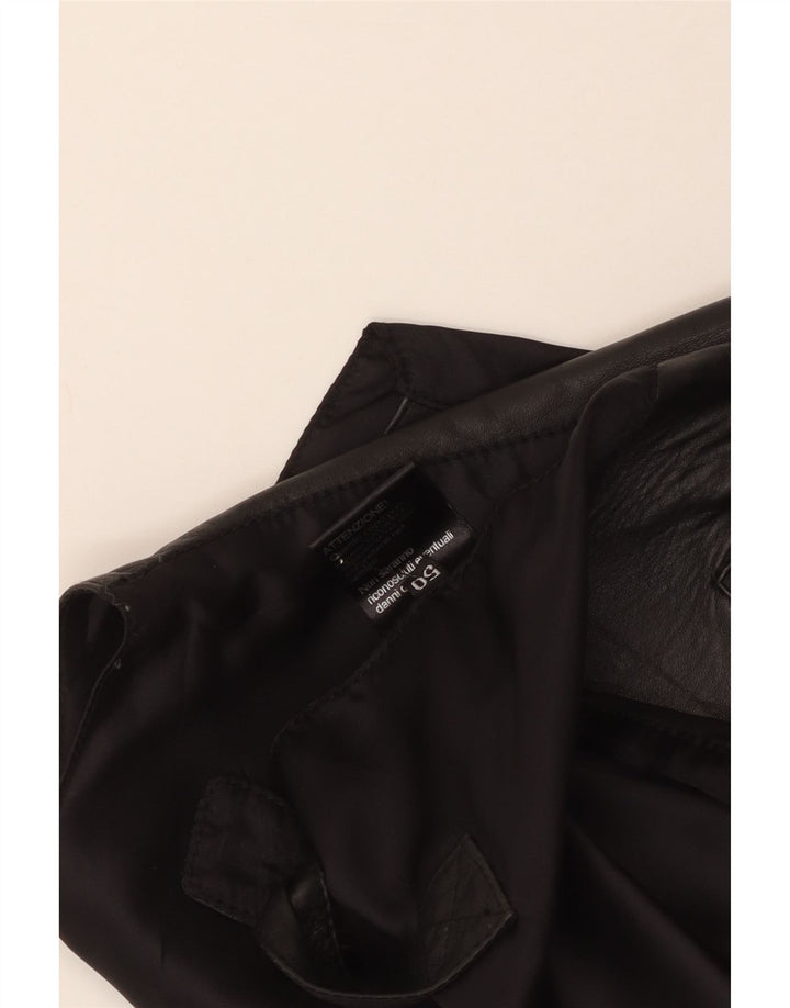 Vintage Mens Leather Waistcoat IT 50 Large Black Leather