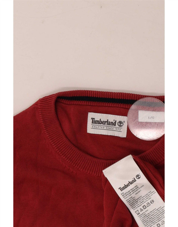 Timberland Mens Crew Neck Jumper Sweater Large Red Cotton