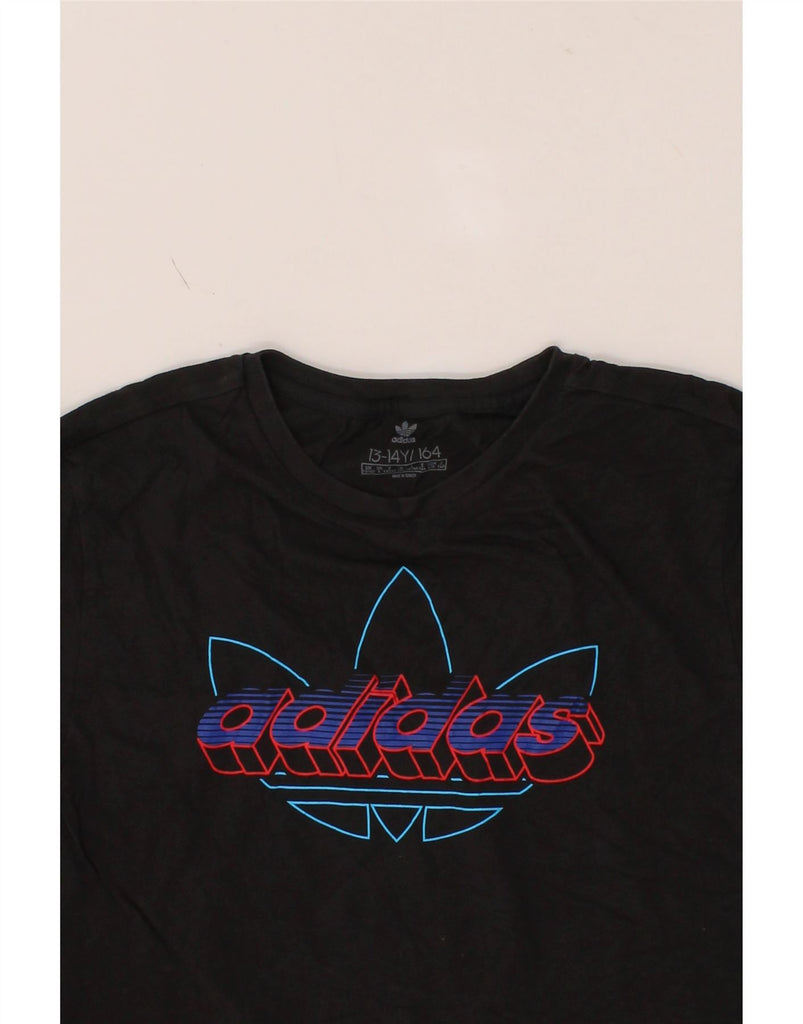 ADIDAS Boys Graphic T-Shirt Top 13-14 Years Black Cotton Vintage Adidas and Second-Hand Adidas from Messina Hembry 