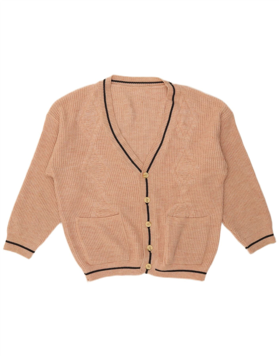 Vintage Mens Loose Fit Cardigan Sweater Medium Beige Acrylic
