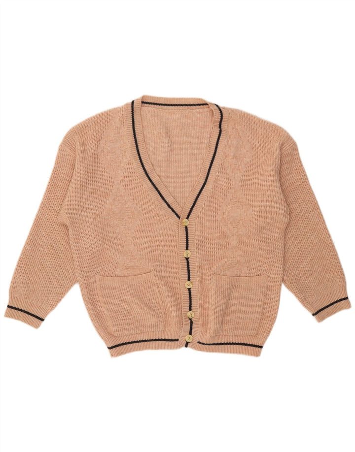 Vintage Mens Loose Fit Cardigan Sweater Medium Beige Acrylic