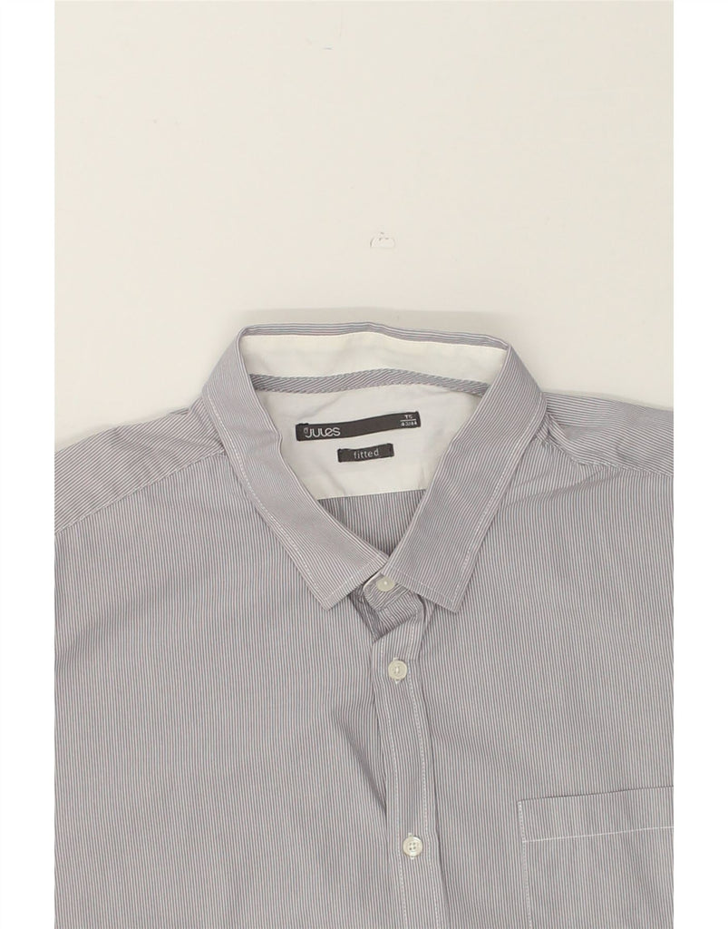 JULES Mens Fitted Short Sleeve Shirt Size 43/44 Large Grey Pinstripe | Vintage Jules | Thrift | Second-Hand Jules | Used Clothing | Messina Hembry 