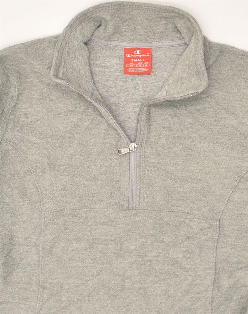 CHAMPION Womens Zip Neck Fleece Jumper UK 10 Small Grey Polyester | Vintage Champion | Thrift | Second-Hand Champion | Used Clothing | Messina Hembry 