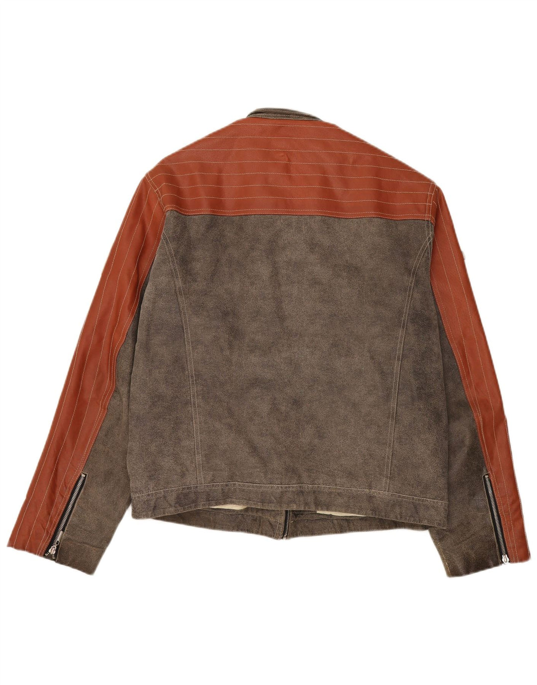 Tom Tailor Mens Suede Jacket UK 44 2XL Brown Colourblock Leather