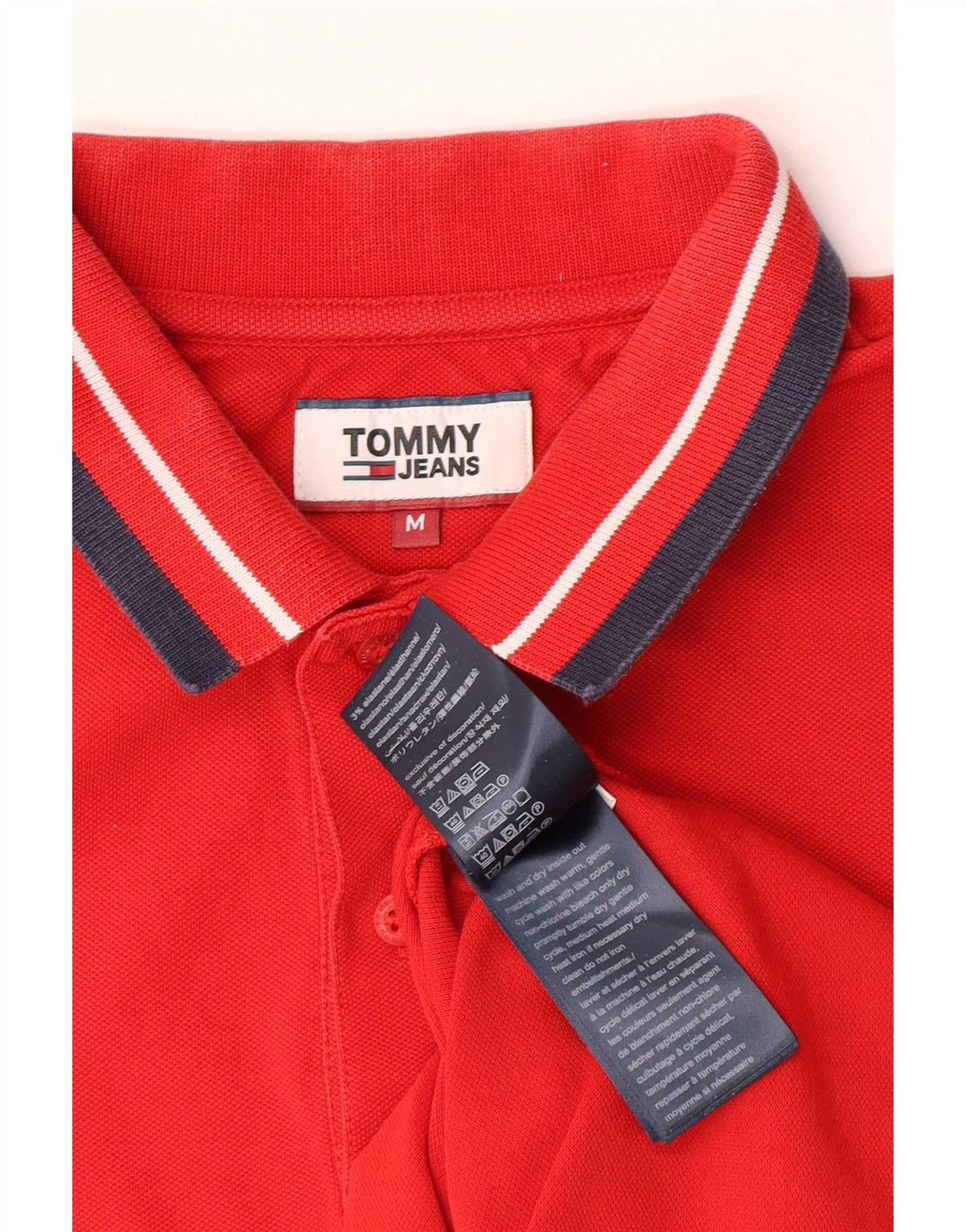 Tommy Hilfiger Mens Polo Shirt Medium Red Striped Cotton