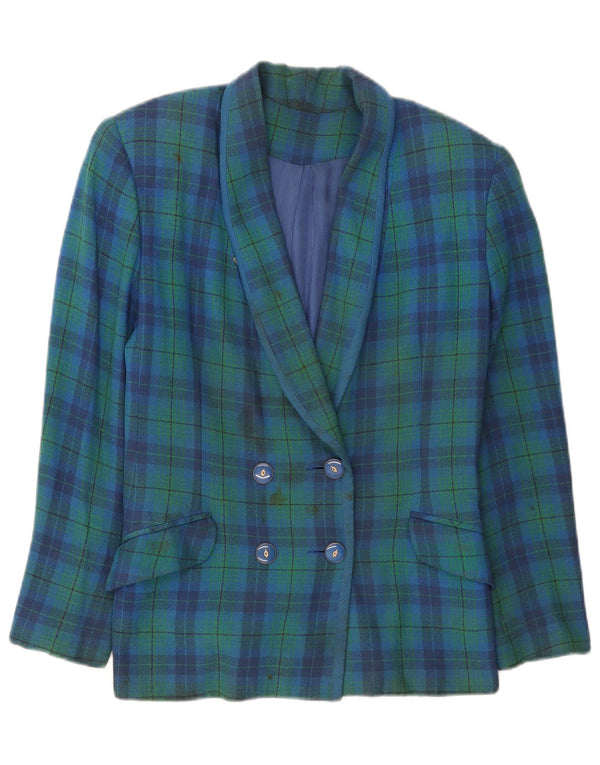 Vintage Womens Double Breasted Blazer Jacket UK 12 Medium Green Check