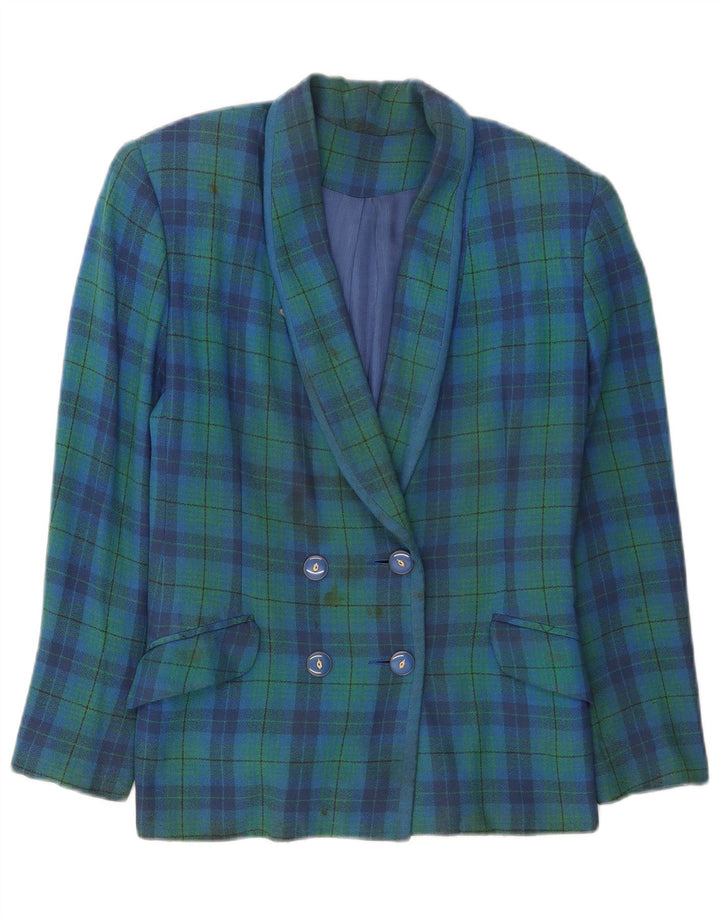 Vintage Womens Double Breasted Blazer Jacket UK 12 Medium Green Check