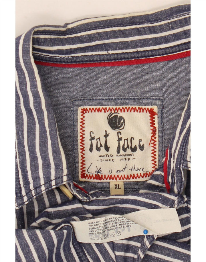 FAT FACE Mens Shirt XL Navy Blue Striped Cotton