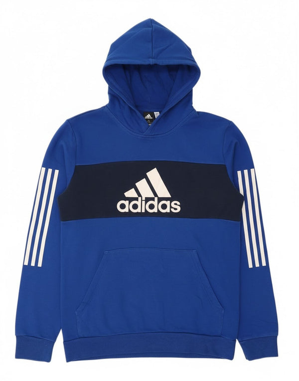 Adidas Boys Graphic Hoodie Jumper 15-16 Years Blue Colourblock Cotton