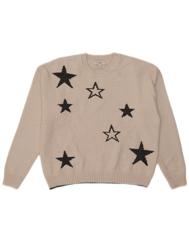 Marks & Spencer Womens Crew Neck Jumper Sweater UK 14 Medium Off White