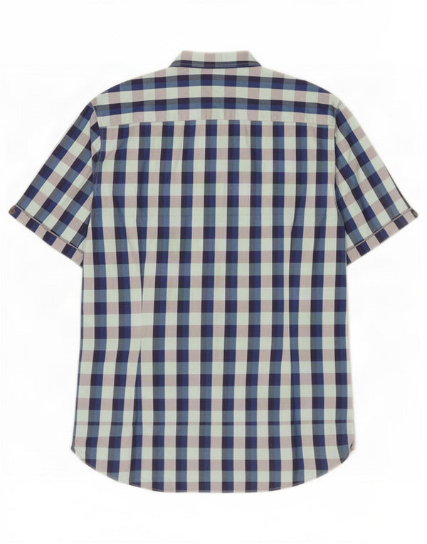 Ted Baker Mens Short Sleeve Shirt Size 4 Large Blue Gingham Cotton