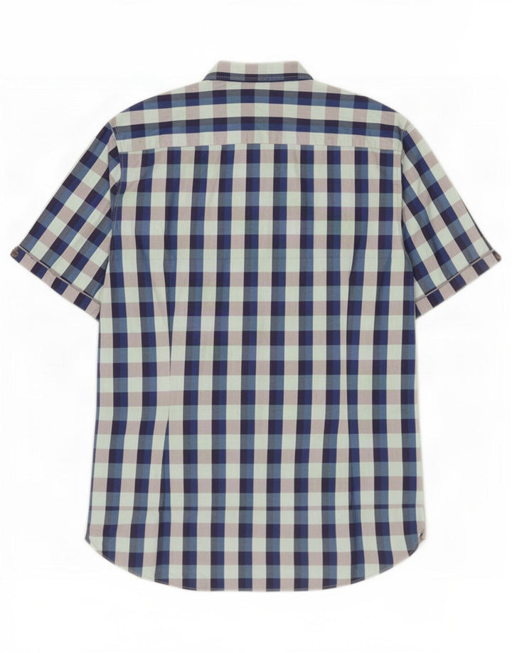 Ted Baker Mens Short Sleeve Shirt Size 4 Large Blue Gingham Cotton