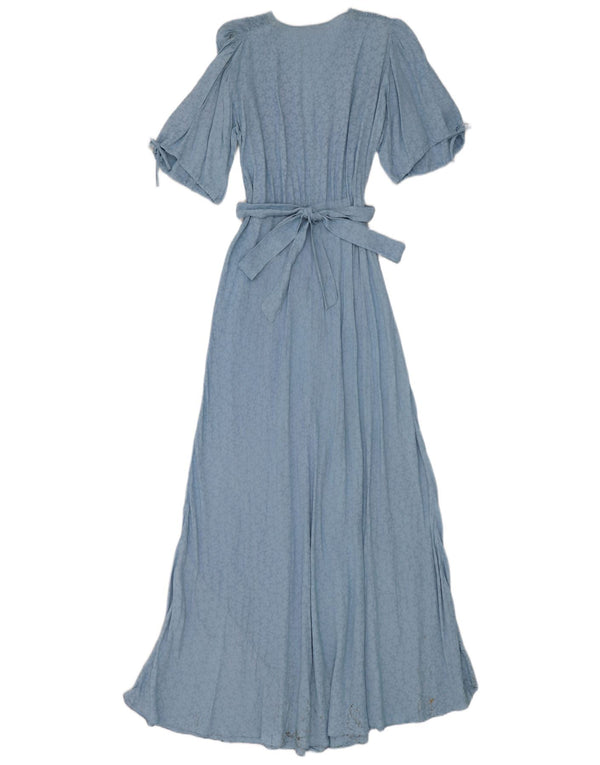 Vintage Womens Maxi Dress UK 12 Medium Blue Floral