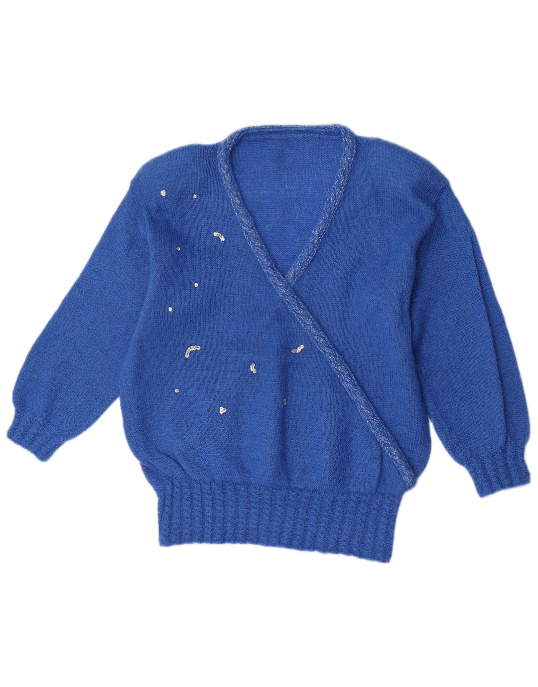 Vintage Womens V-Neck Jumper Sweater UK 14 Large Blue