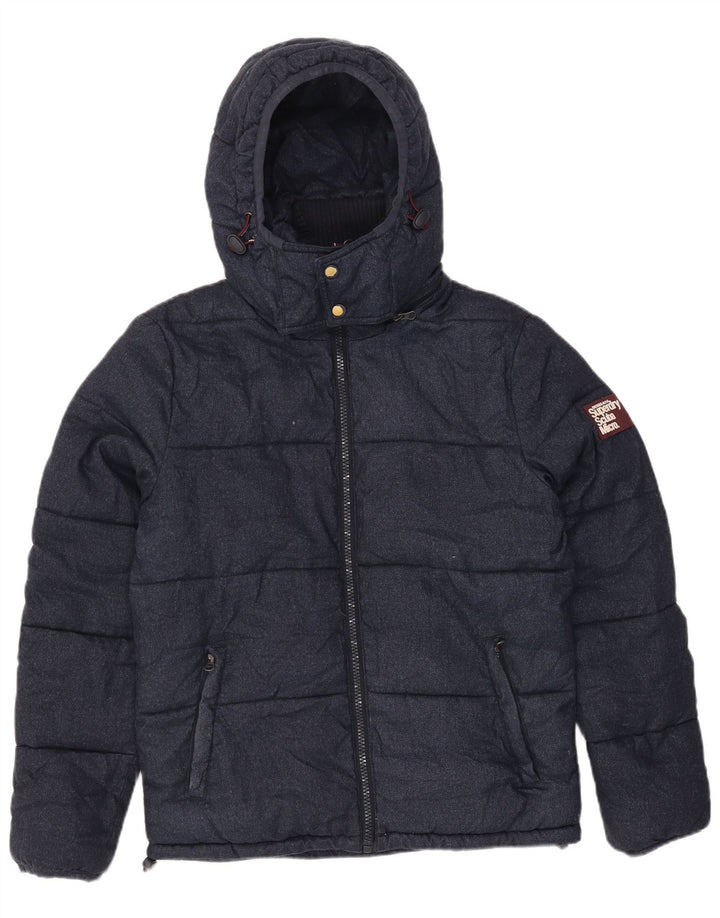 Superdry Mens Hooded Padded Jacket UK 40 Large Navy Blue Polyester