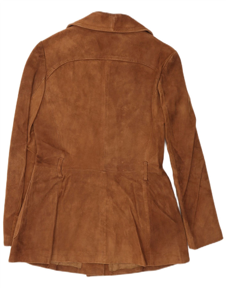 Vintage Womens 3 Button Suede Blazer Jacket IT 46 Large Brown Leather