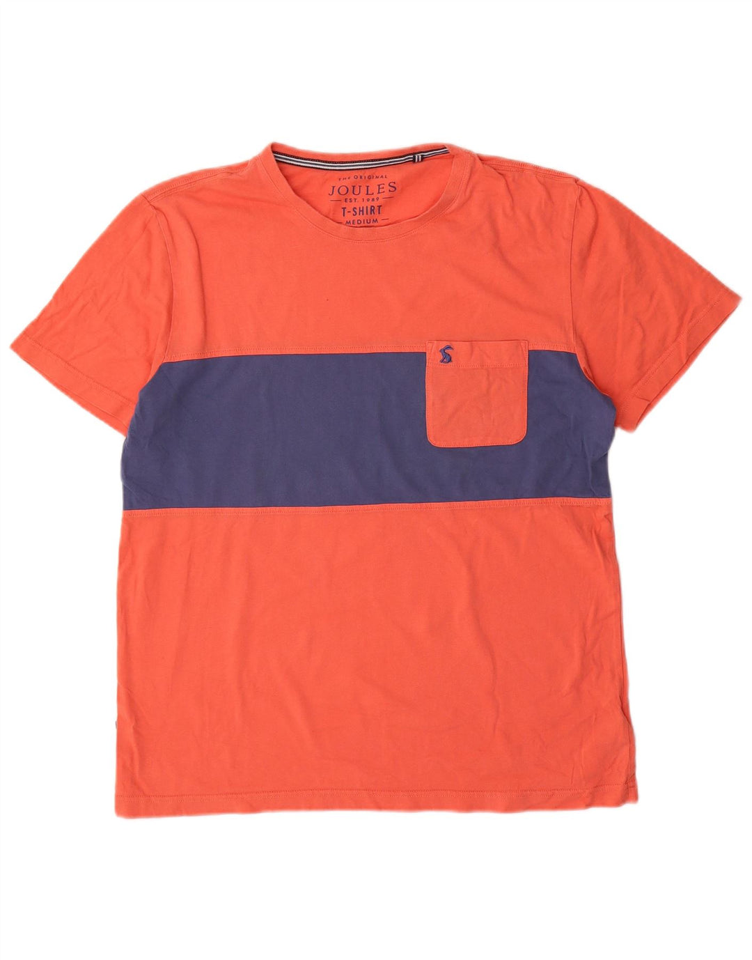 Joules Mens T-Shirt Top Medium Orange Colourblock Cotton