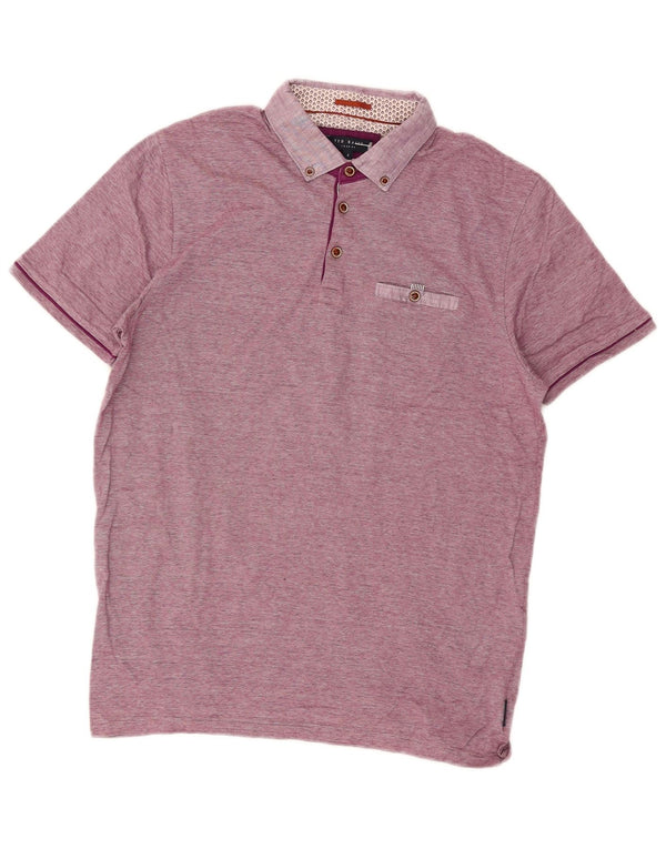 Ted Baker Mens Polo Shirt Size 4 Large Purple Pinstripe Cotton