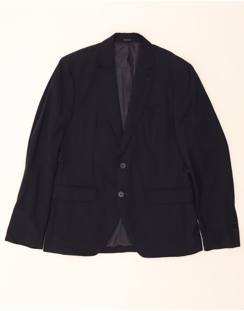 MASSIMO DUTTI Mens 2 Button Blazer Jacket EU 48 Medium Navy Blue Polyester Vintage Massimo Dutti and Second-Hand Massimo Dutti from Messina Hembry 