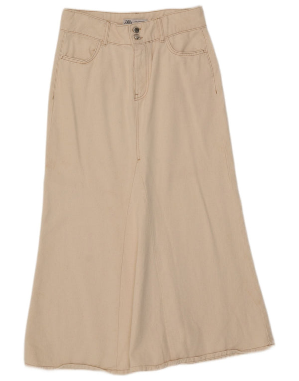 Zara Womens Midi Skirt Medium W29 Beige Cotton