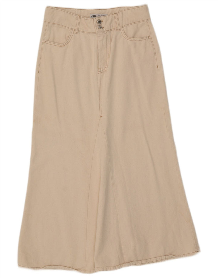 Zara Womens Midi Skirt Medium W29 Beige Cotton