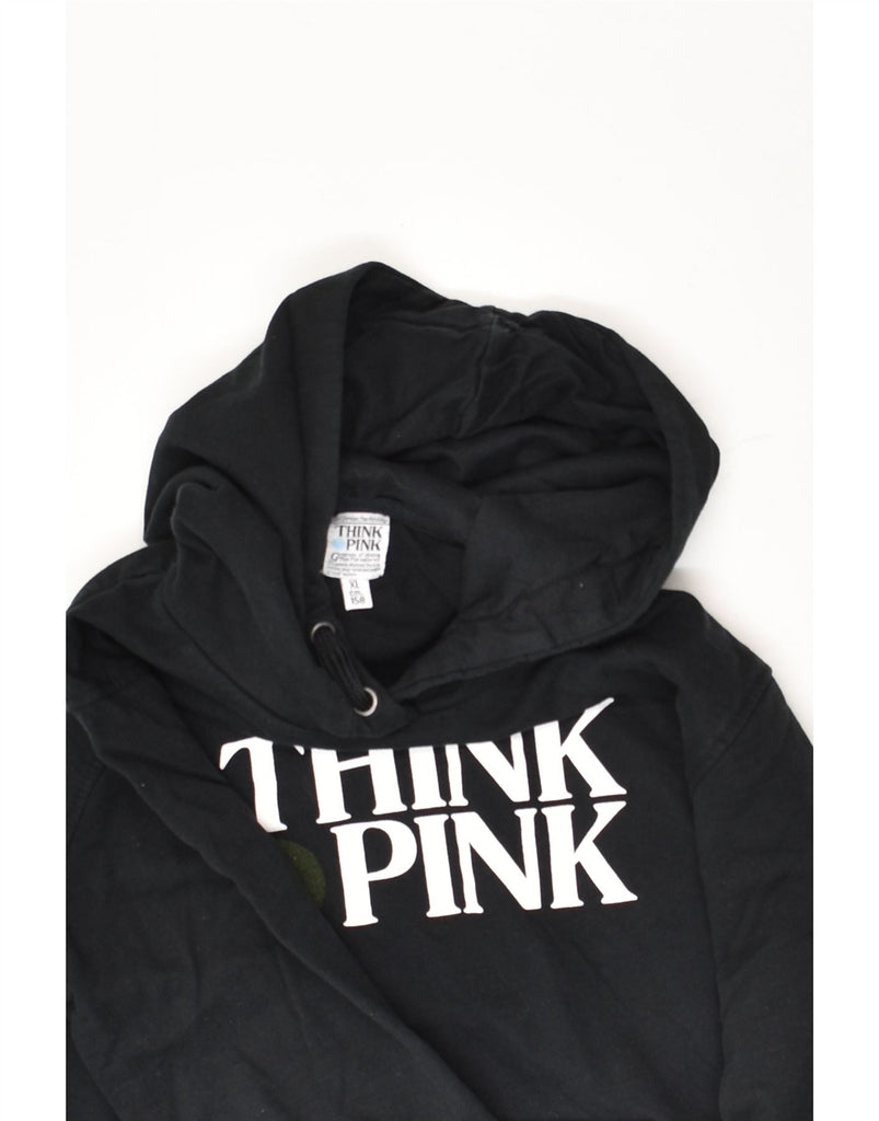 THINK PINK Boys Graphic Hoodie Jumper 12-13 Years XL Black Cotton | Vintage Think Pink | Thrift | Second-Hand Think Pink | Used Clothing | Messina Hembry 