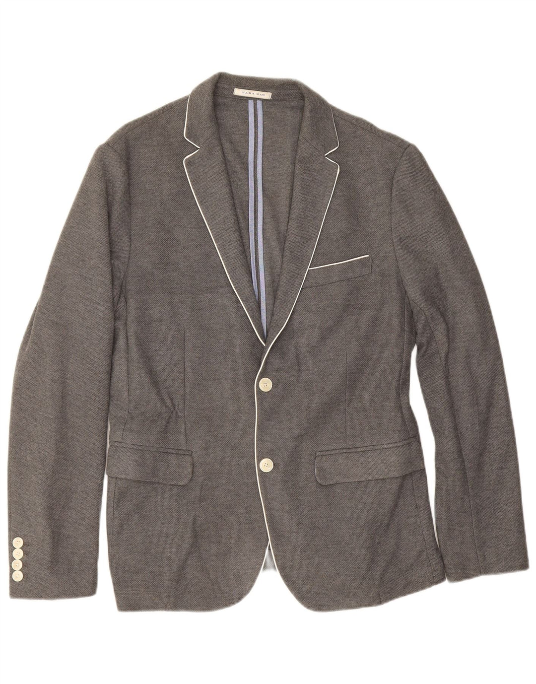 Zara Mens 2 Button Blazer Jacket EU 52 Large Grey Cotton