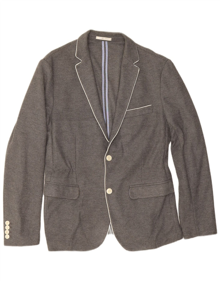 Zara Mens 2 Button Blazer Jacket EU 52 Large Grey Cotton