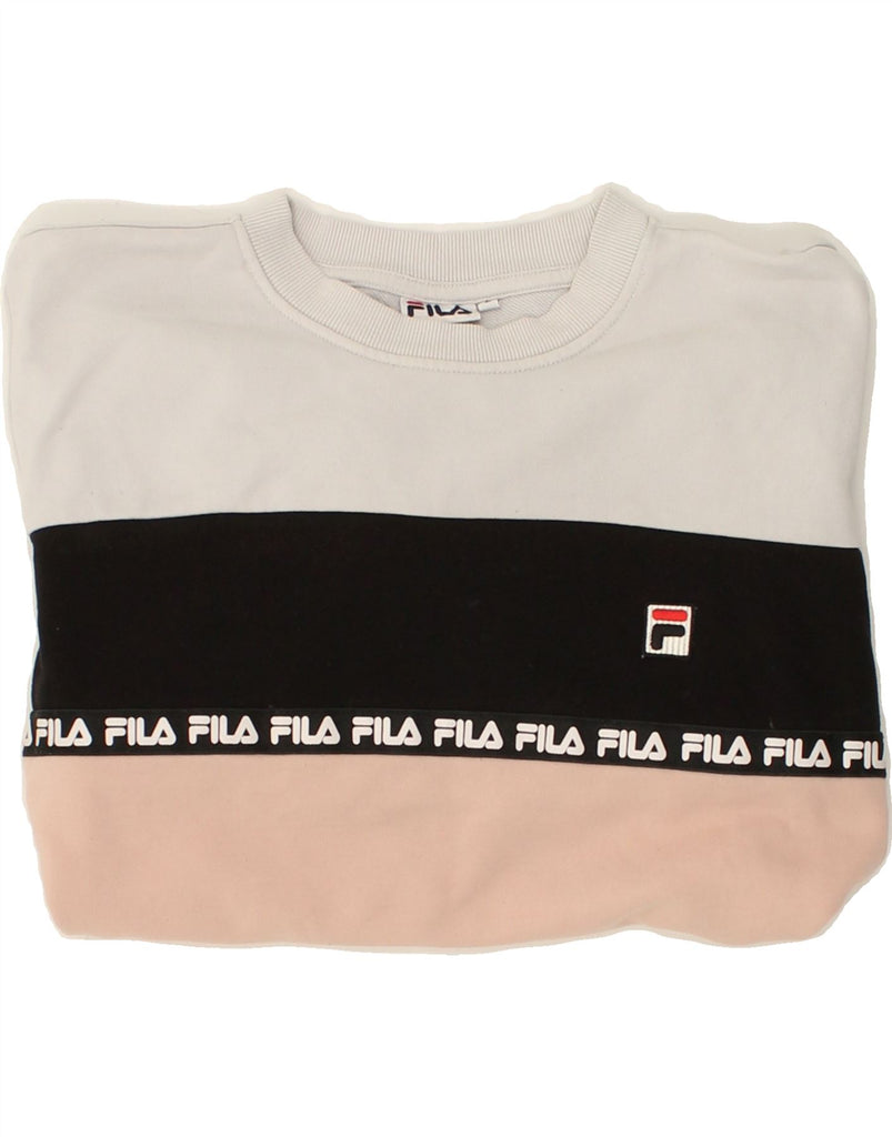 FILA Womens Sweatshirt Jumper UK 16 Large Multicoloured Colourblock Cotton | Vintage Fila | Thrift | Second-Hand Fila | Used Clothing | Messina Hembry 