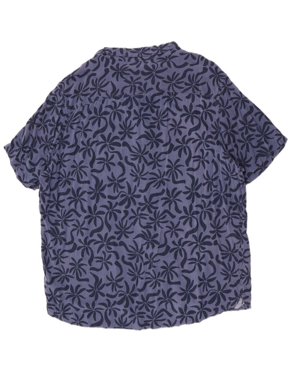 Vintage Mens Short Sleeve Shirt 5XL Blue Floral Viscose