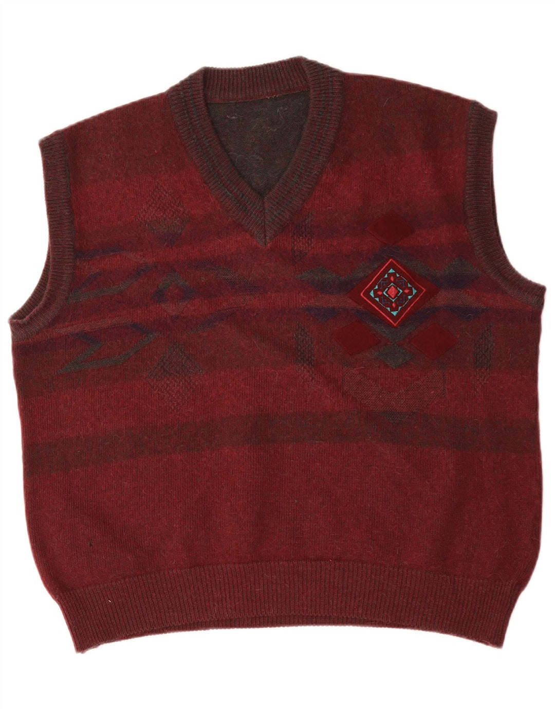 Vintage Mens Vest Tank Top Large Burgundy Striped