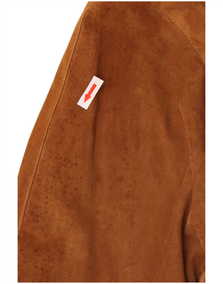 Vintage Womens Suede Bomber Jacket EU 38 Medium Brown Retro