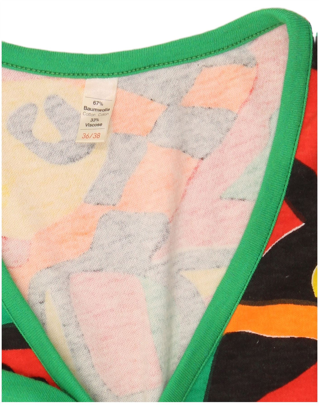 VINTAGE Womens Vest Top EU 36/38 Small Multicoloured Geometric Cotton