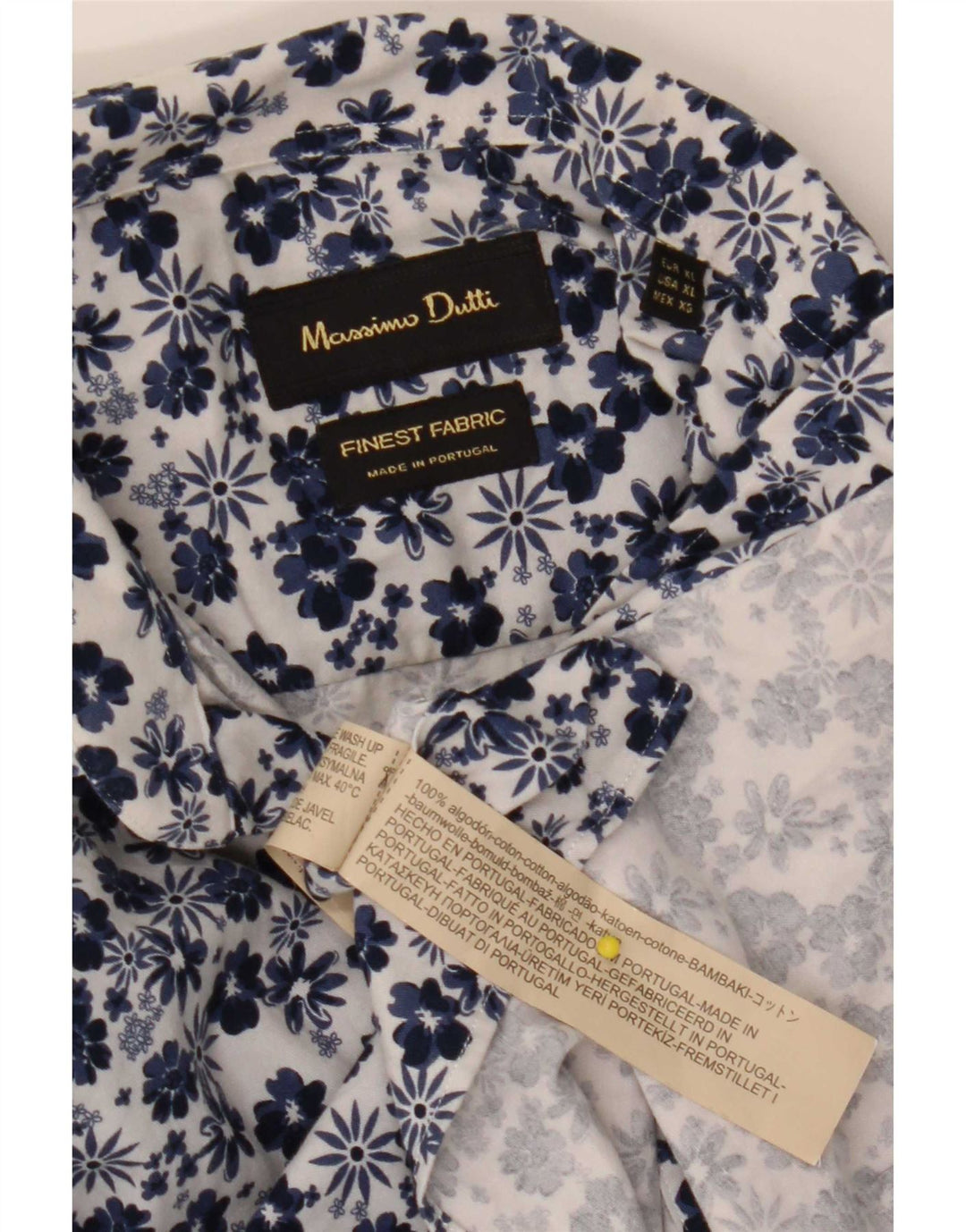Massimo Dutti Mens Shirt XL Blue Floral Cotton