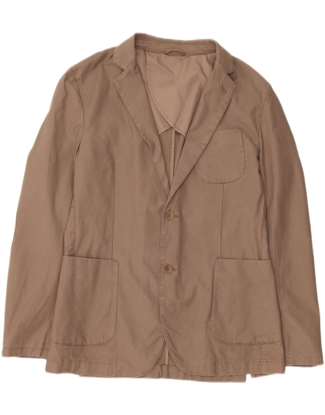 Benetton Mens 2 Button Blazer Jacket IT 52 XL Beige Cotton