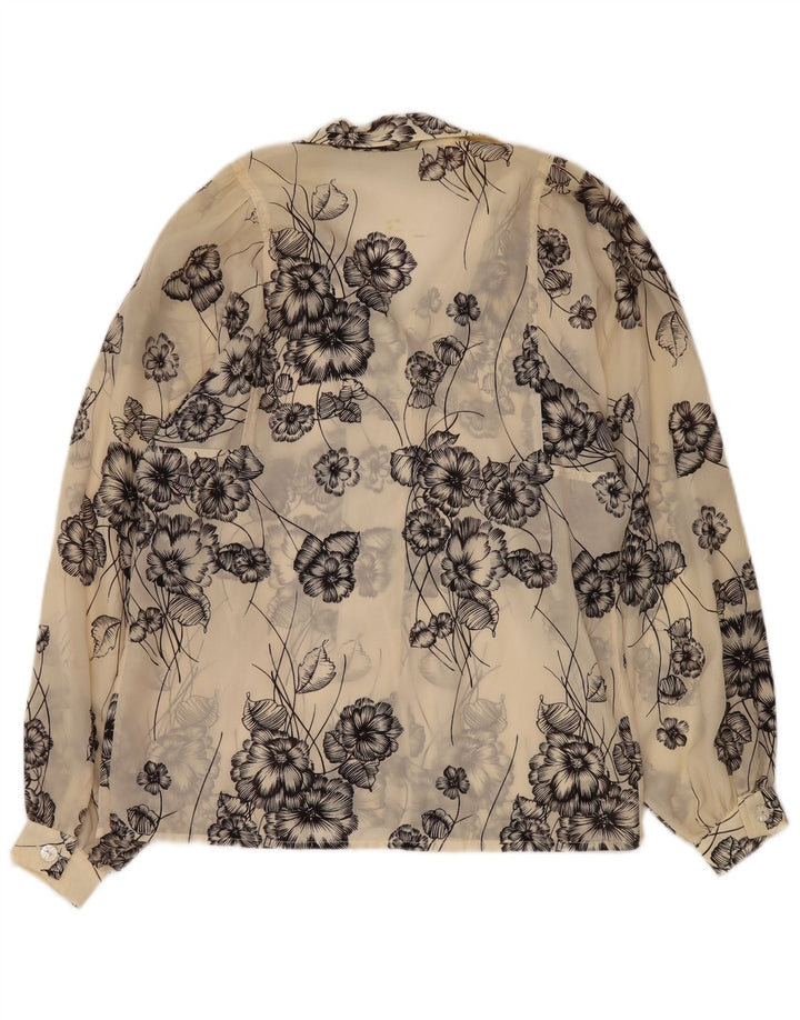 VINTAGE Womens See Through Shirt Blouse UK 12 Medium Off White Floral