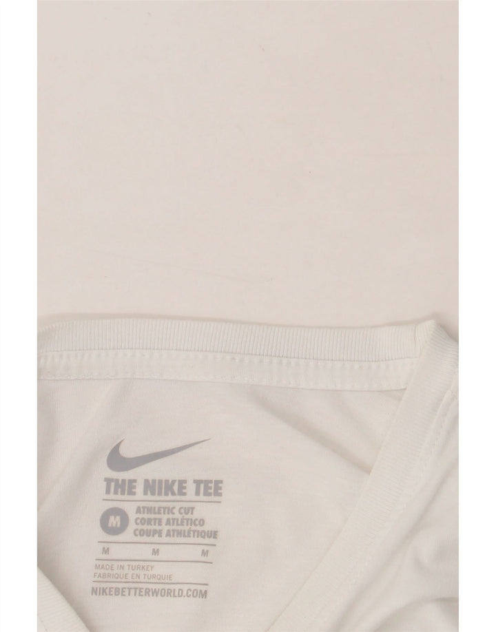 NIKE Mens Athletic Cut Graphic T-Shirt Top Medium White Vintage Nike and Second-Hand Nike from Messina Hembry 