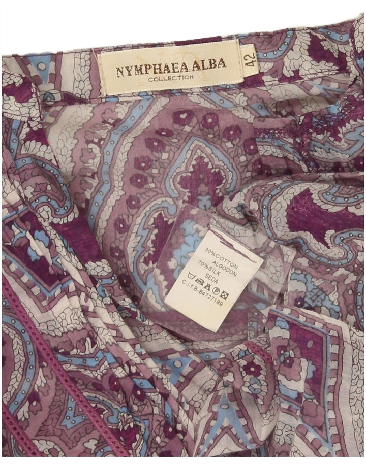 Nymphaea Alba Womens Long Sleeve Tunic Top IT 42 Medium Purple Paisley Silk