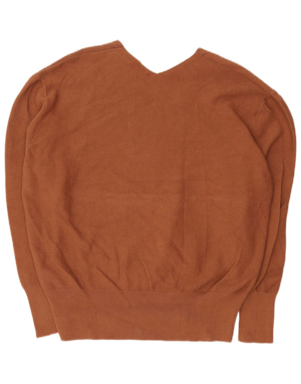 Zara Womens Oversized V-Neck Jumper Sweater UK 16 Large Brown Cotton