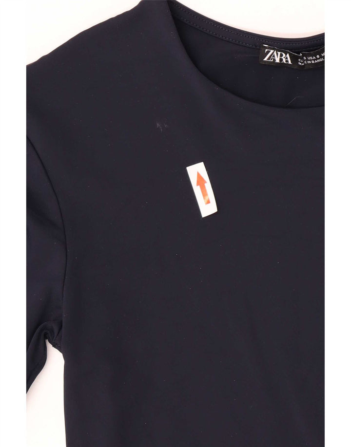 Zara Womens Top Long Sleeve UK 8 Small Navy Blue Polyamide