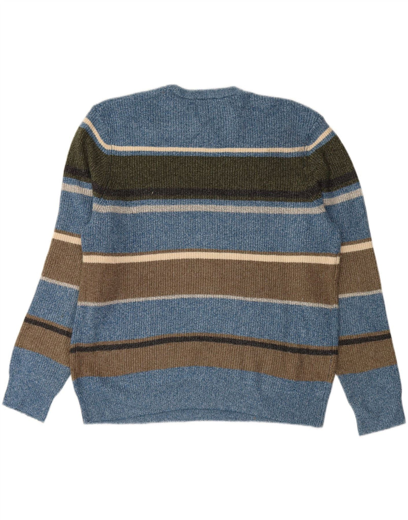 MARKS & SPENCER Mens Crew Neck Jumper Sweater XL Blue Striped Polyamide Vintage Marks & Spencer and Second-Hand Marks & Spencer from Messina Hembry 