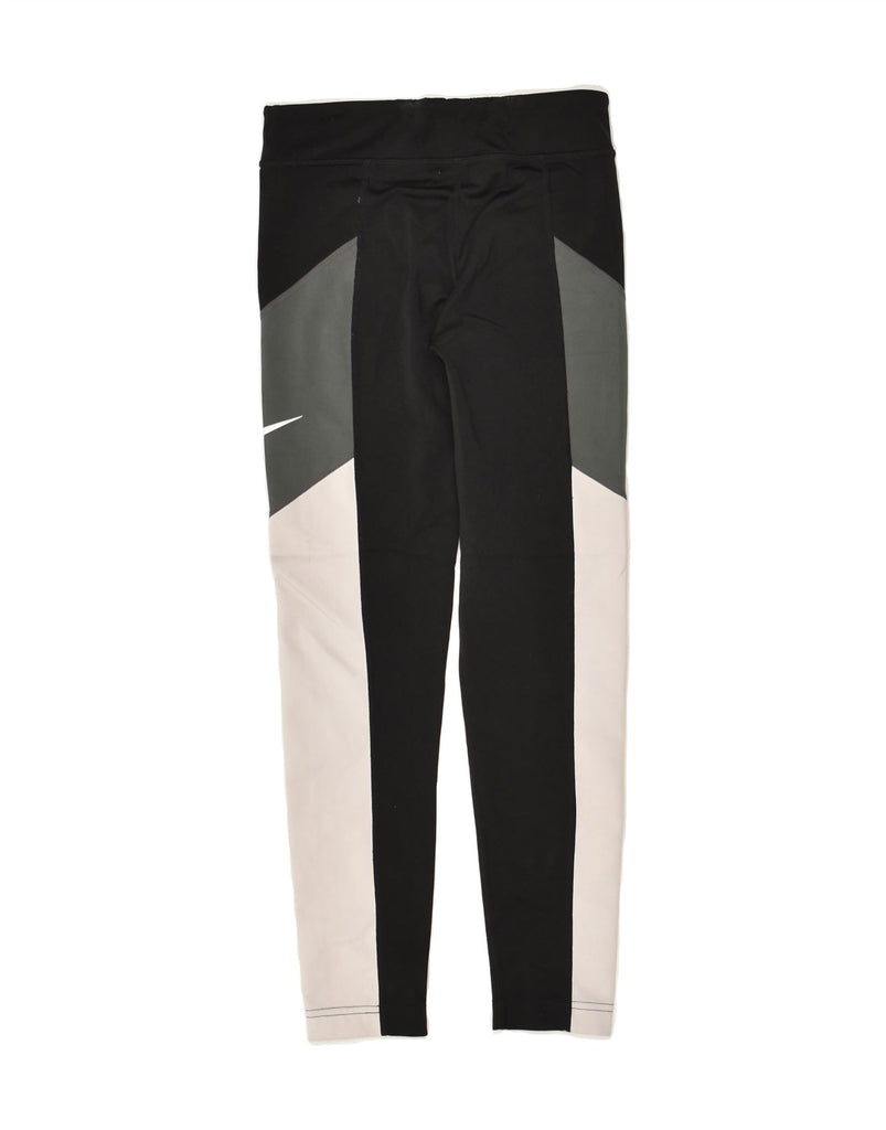 NIKE Womens Dri Fit Tracksuit Trousers UK 12 Medium Black Colourblock | Vintage Nike | Thrift | Second-Hand Nike | Used Clothing | Messina Hembry 