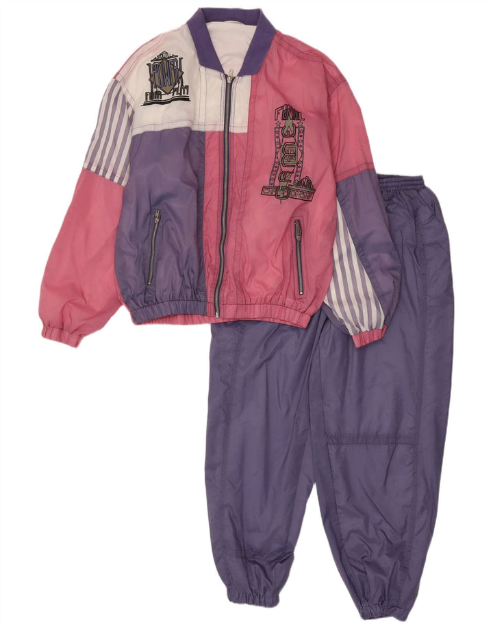 Clipper Mens Graphic Full Tracksuit Medium  Purple Colourblock Polyamide