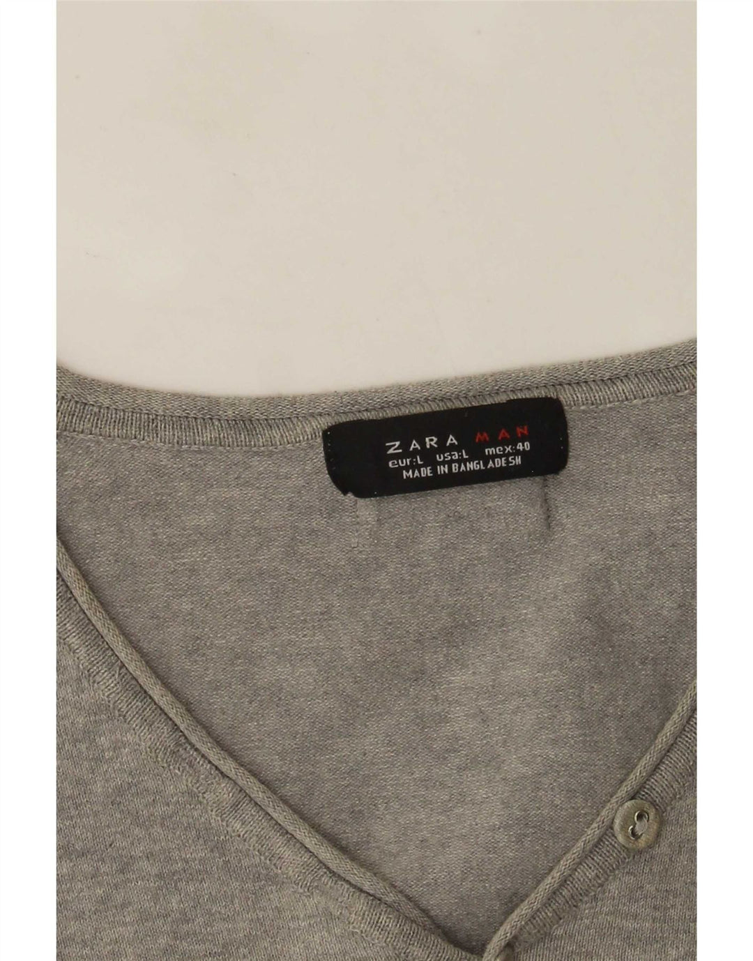 Zara Mens Short Sleeve V-Neck Jumper Sweater Large Grey Flecked