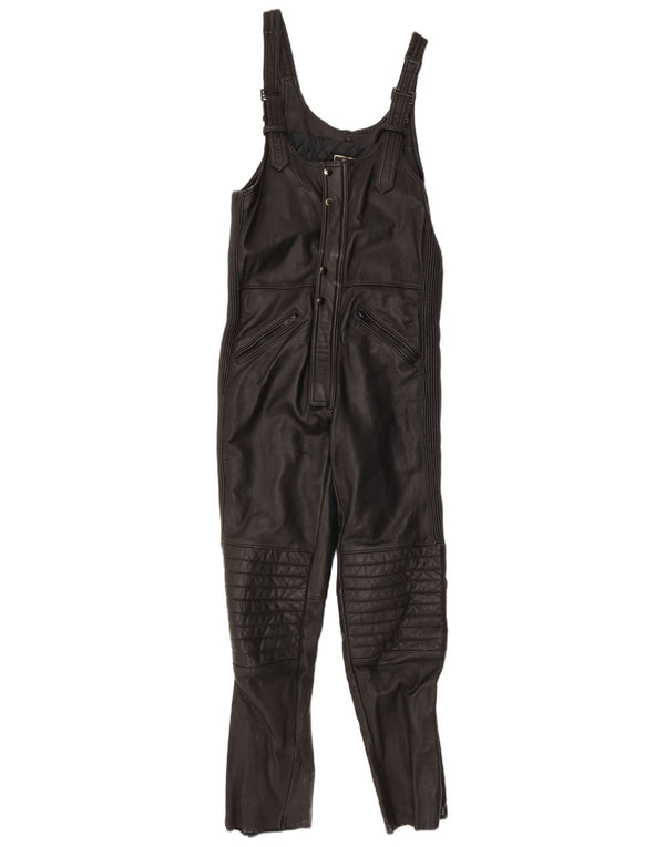 VINTAGE Womens Sleeveless Leather Jumpsuit UK 12 Medium  Black Leather